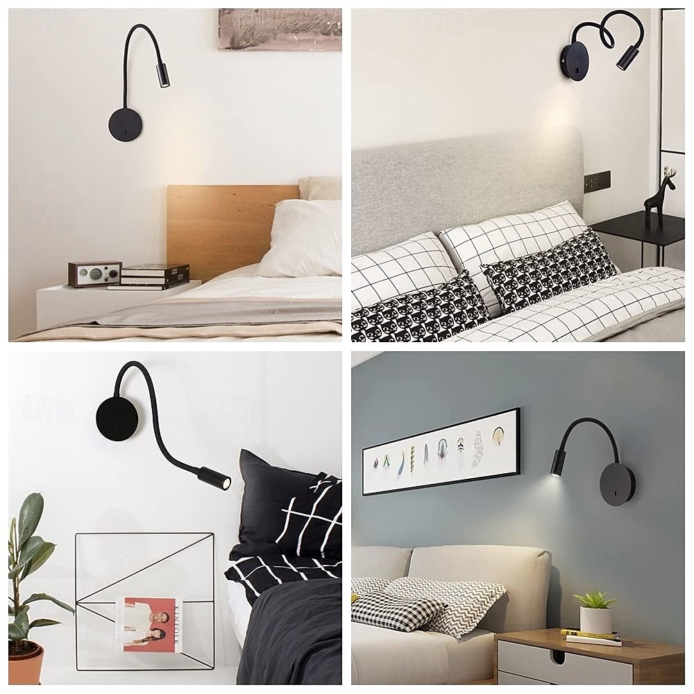Lampă de perete cu LED pentru interior, lampă de citit cu LED pentru montare pe perete, lampă de citit cu focalizare pentru pat, lumini pentru tăblia patului, lampă de citit cu LED-uri cu furtun rotund din bronz, montată pe noptieră de 3 W 2026 - $33.99 –P12