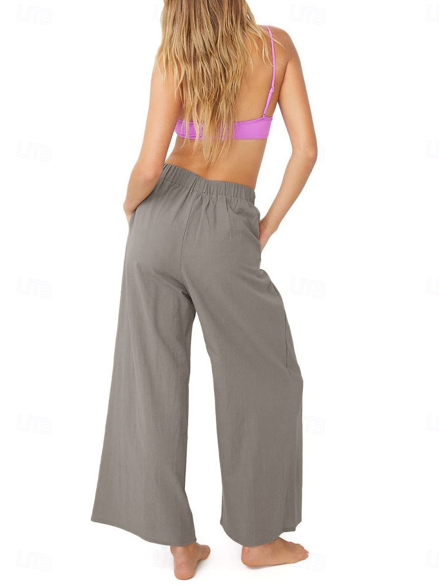 Mujer Algodón Perneras anchas Moda Ropa de calle Casual Longitud total Alta cintura Plano Bolsillo Cintura elástica Confortable Comodidad Suave Elástico Exterior Vacaciones Calle Azul Piscina 2026 - $22.99 –P6
