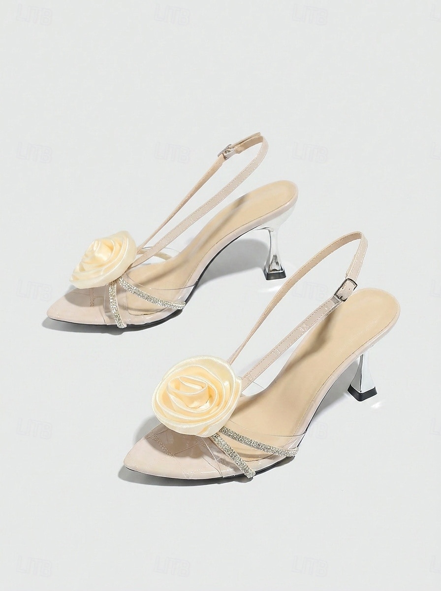 Women's Apricot Satin Block Heel Sandals with Floral Rhinestone Straps for Garden Wedding Guest 2026 - $34.99 –P4