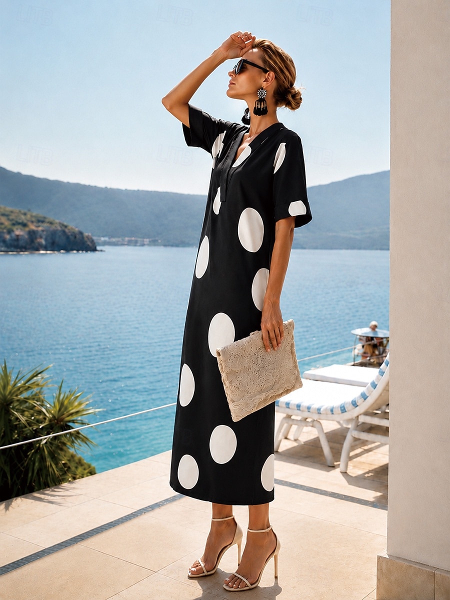 Per donna Abito maxi Abito Camicia Vestito Estivo Abito Vintage Abito Formale Elegante Vacanza Vintage Manica al gomito Casa Lavoro Spiaggia Vestibilità regolare Grafico A Pois Astratto Manica Corta del 2026 a $36.99 –P8
