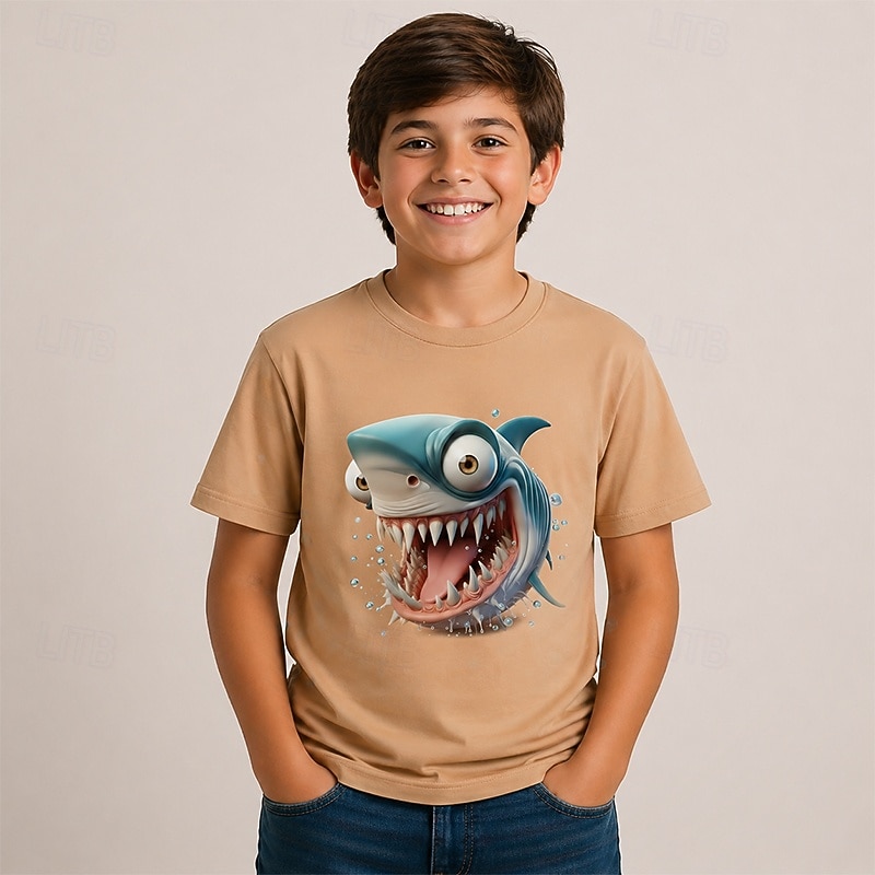 Jungen 3D Grafik Tiermotiv Hai 3D T-Shirt Kurzarm 3D-Druck Sommer Frühling Übertrieben Designer Kinder 4-12 Jahre Party Normale Passform 2026 - $5.99 –P5