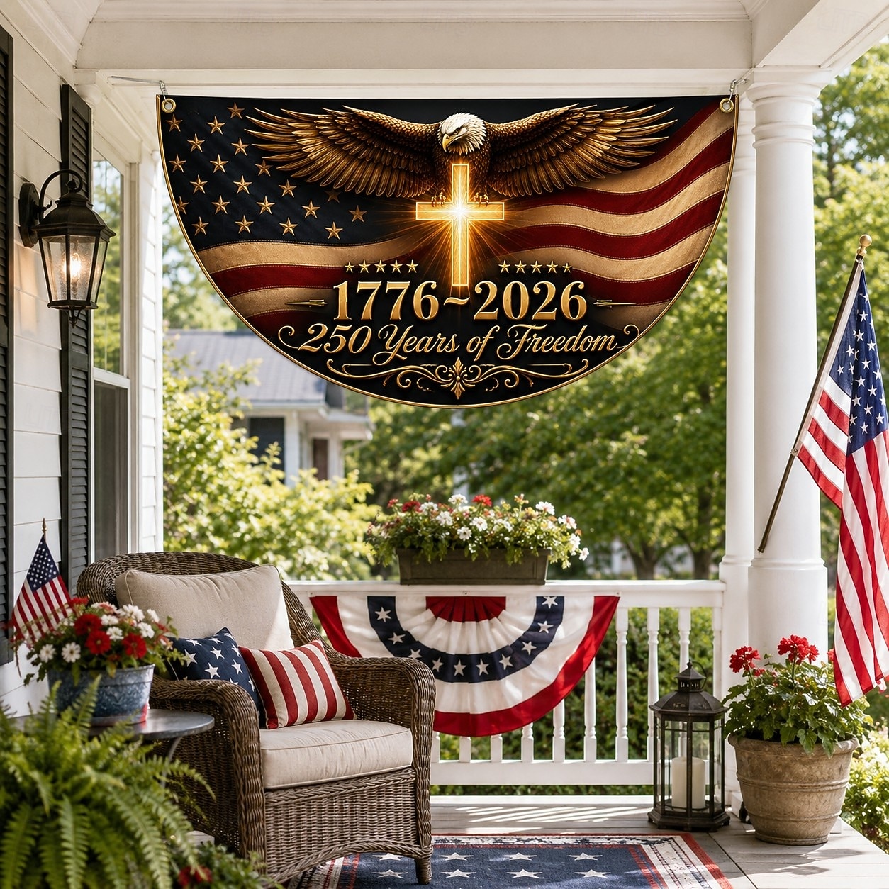 1776-2026 USA 250th Anniversary Bunting Half Round Fan Flag, Patriotic American Outdoor Bunting Banner for House, Porch, Yard, or Independence Day Decoration 2026 - $24.99 –P2