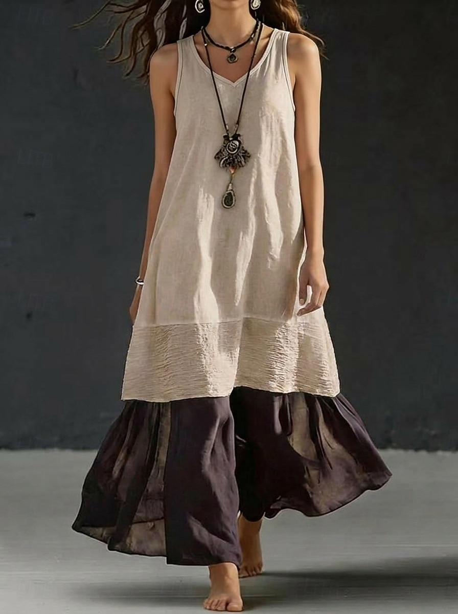 Women's Maxi Dress Casual Dress Vest Dress Summer Dress Basic Classic Daily Beach Vacation Loose Fit Plain Sleeveless V Neck Khaki White Pink Light Blue Summer Spring 2026 - $32.99 –P4