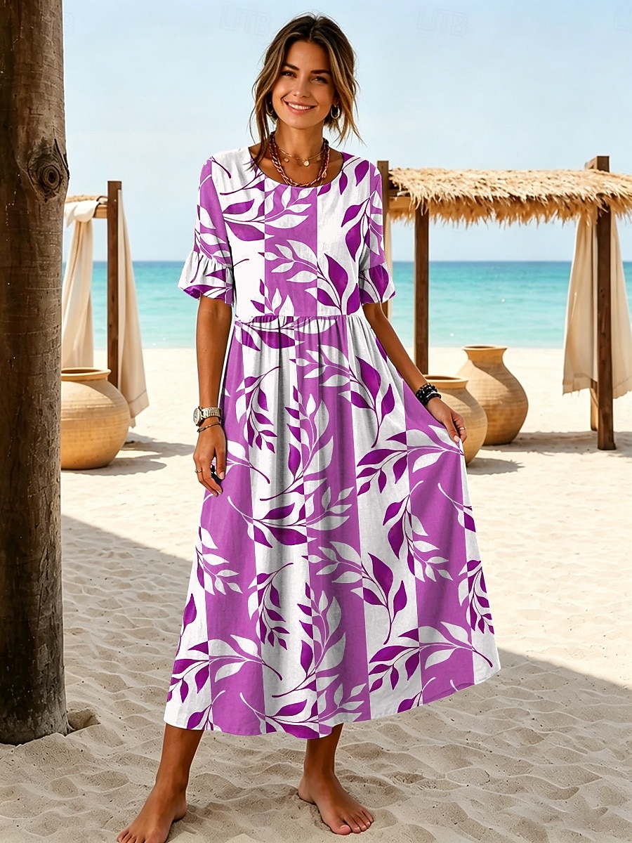 Women's Midi Dress Sundress Casual Dress A Line Dress Elegant Vacation Stylish Beach Holiday Regular Fit Floral Graphic Half Sleeve V Neck Blue Purple Green Khaki Summer Spring 2026 - $47.99 –P3