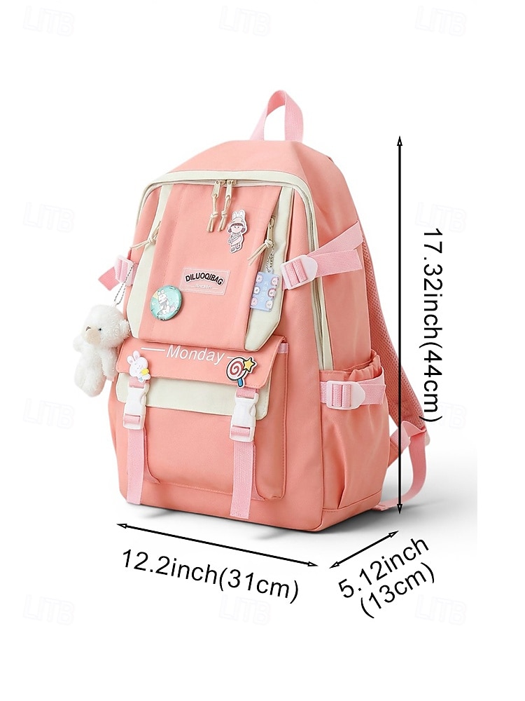 Student's pastel-colored student backpack set, large-capacity polyester backpack, with tote bag and pencil case, large capacity with multiple pockets, available in various colors, cute and adorable ba 2026 - $26.99 –P10