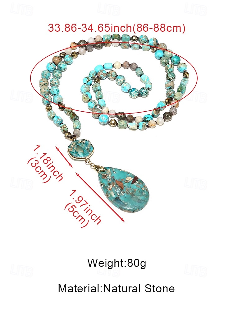 Women's Natural Multi-Color Stone Necklace with Teardrop Pendant – Handmade Bohemian Jewelry for Women, Casual, Garden Party and Vacation Style 2026 - $26.99 –P9
