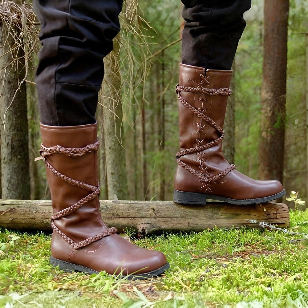 Medieval Renacimiento Zapatos Botas Botas hasta la rodilla Pirata Vikingo Cruzado Plano Disfraz Hombre Celta Pirata Víspera de Todos los Santos Mascarada Fiesta y Noche LARP Feria Ren Adultos Adulto 2026 - $58.99 –P10