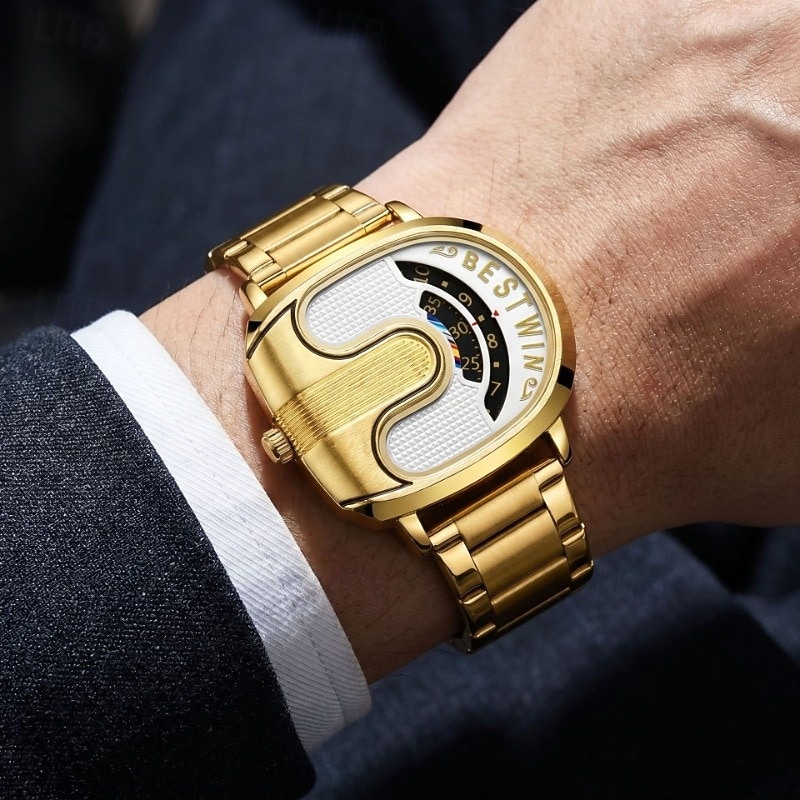 Men's Luxury Gold Watch Creative Unique Design Rolling Disc Dial Futuristic Cyberpunk Style Stainless Steel Band Waterproof Fashion Cool Casual Wristwatch Gifts for Men 2026 - $29.99 –P2