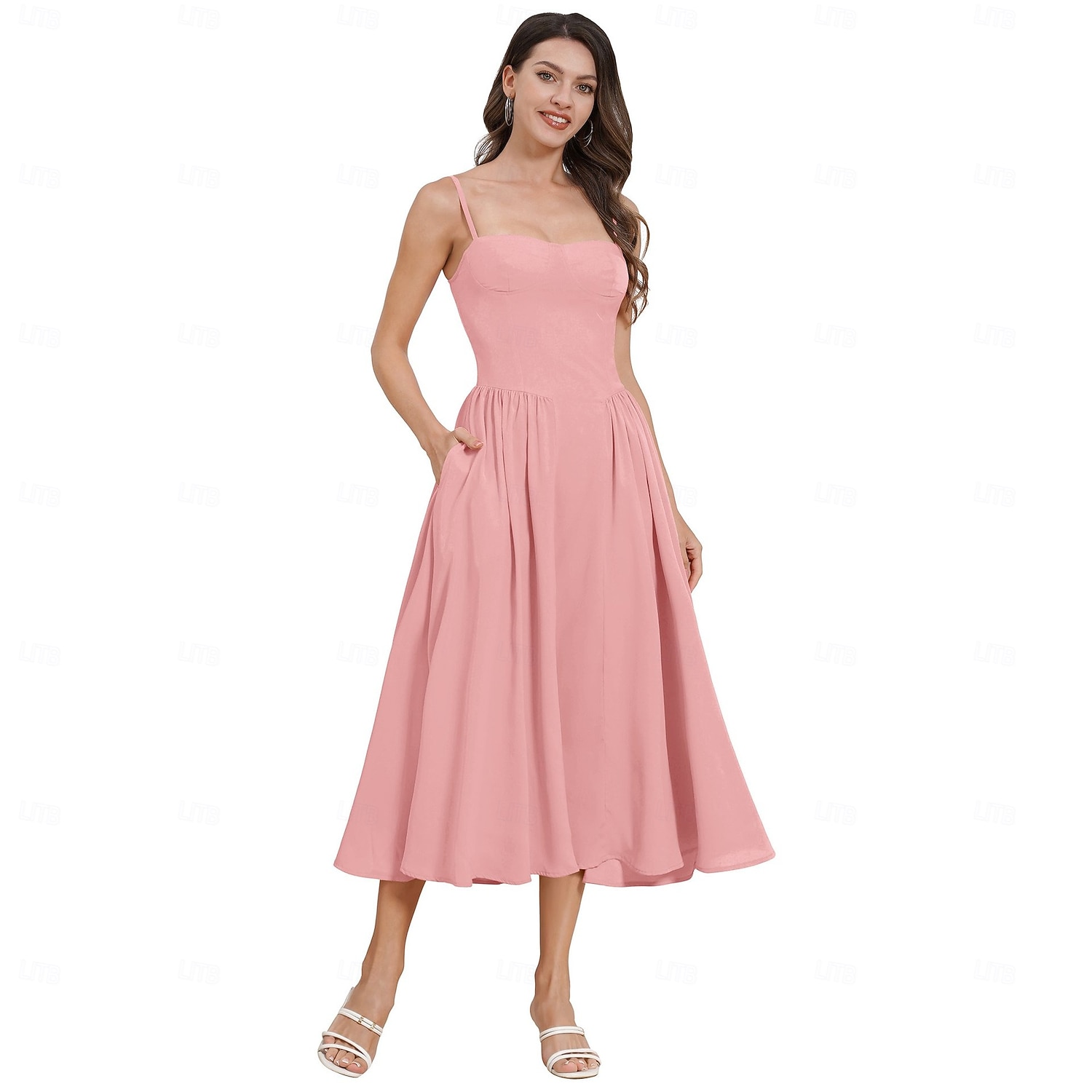 Anos 50 Retro Vintage Até o Tornozelo Vestidos Vestido swing Alças Finas Côr Sólida Justo & Evasê Balanço Fantasia Mulheres Dia dos namorados Festa de Chá Casual / Diário Adulto Vestido Verão de 2026 por $37.99 –P4