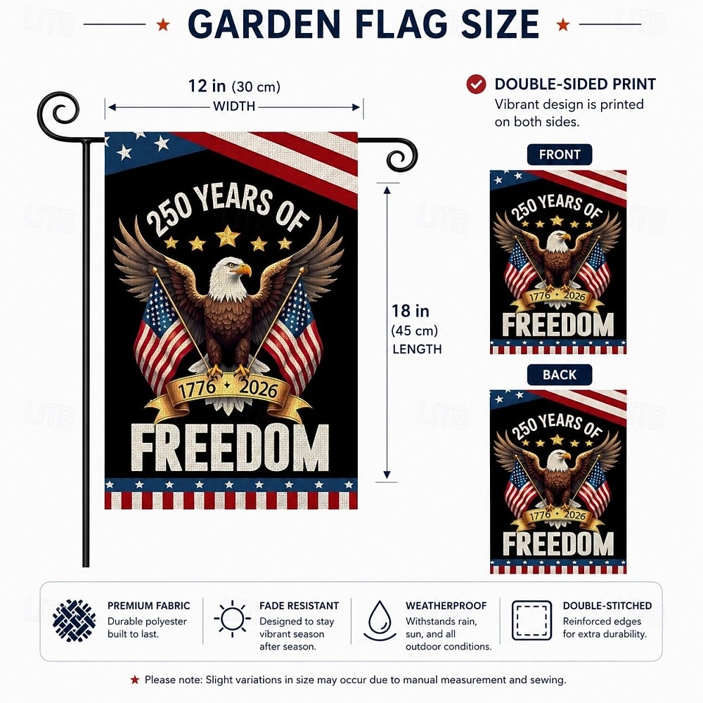 2 bandiere da giardino per il 250° anniversario degli Stati Uniti, 1776-2026, striscione patriottico per esterni per compleanno americano, per cortile, prato, portico o decorazione per il giorno del 2026 a $17.99 –P2