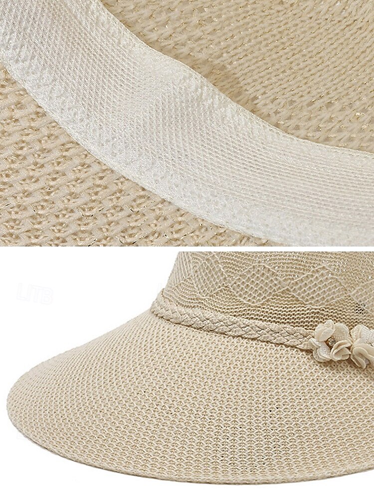 Chapéu de sol feminino boho de palha - chapéu de praia de verão com aba larga e decoração de flor 3D, fedora respirável em poliéster trançado para férias e uso casual diário. &Proteção solar, várias de 2026 por $11.99 –P11