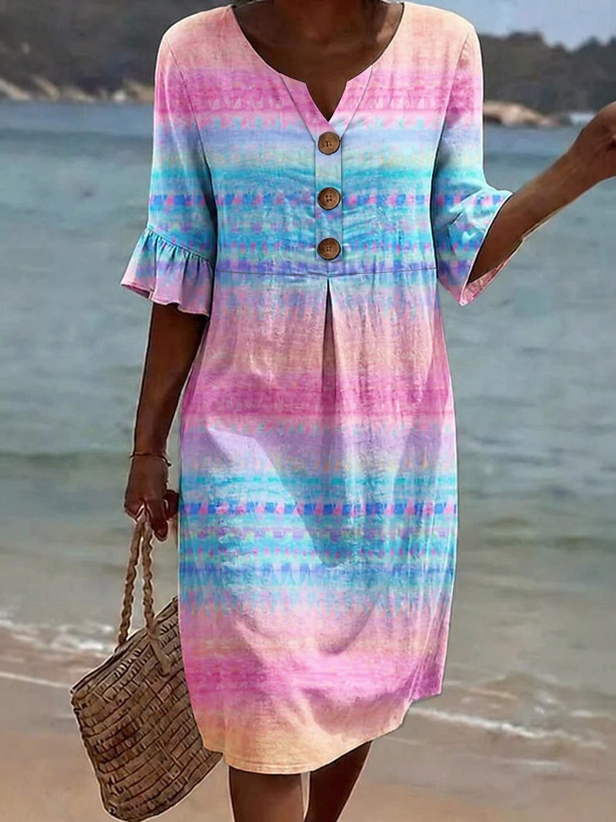 casual pink knee length dress Pink summer dress for casual wear