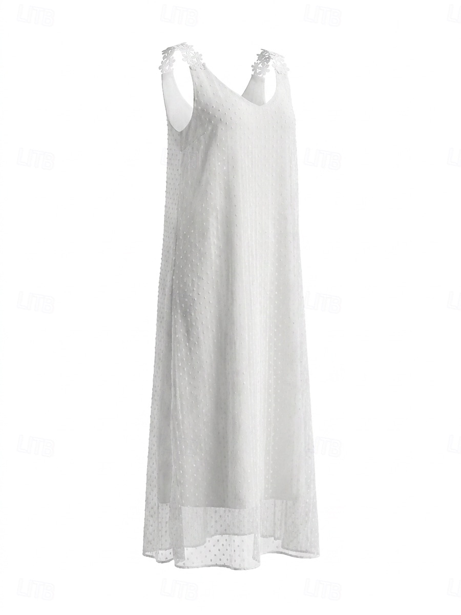Per donna Abito maxi Abito in Pizzo Vacanza Spiaggia Vestibilità comoda Colore Puro Senza Maniche Scollo a V Bianco Estate del 2026 a $32.99 –P1