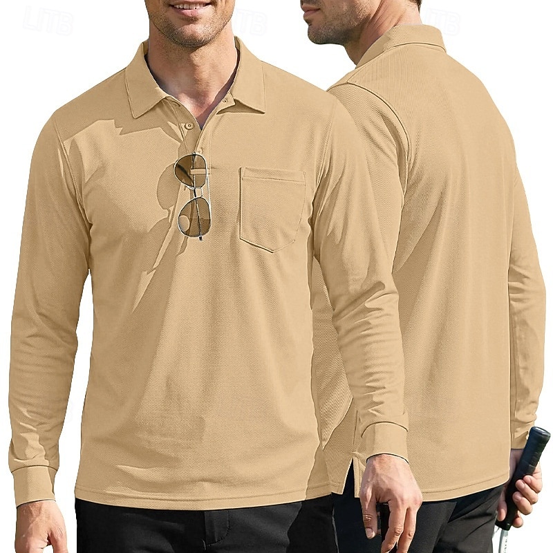 Per uomo Tinta unita Maglietta sportiva Polo da golf Maglia da tennis Maglietta da tennis Manica Lunga Tasca Bottoni Leggero Elastico Traspirante Tennis Golf Corsa Colletto a Camicia Top Bianco Cachi del 2026 a $7.99 –P8