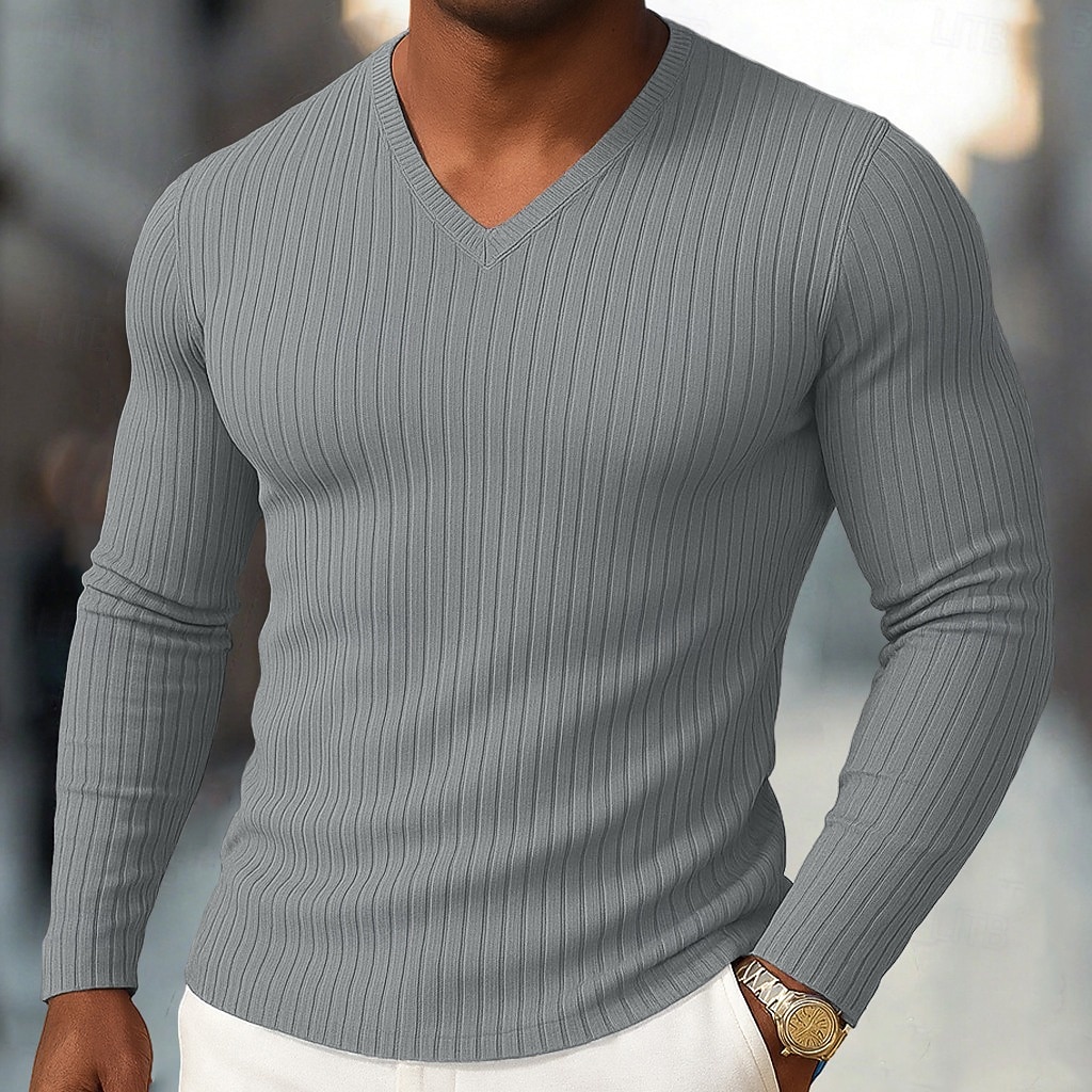 Per uomo Maglietta Canotta Muscolare Maglietta a Maglia a Coste Camicia a Maniche Lunghe Manica Lunga Scollo a V Primavera Autunno Inverno Semplice Striscia di Fossa Moda Designer Essenziale Lavoro a del 2026 a $20.99 –P16