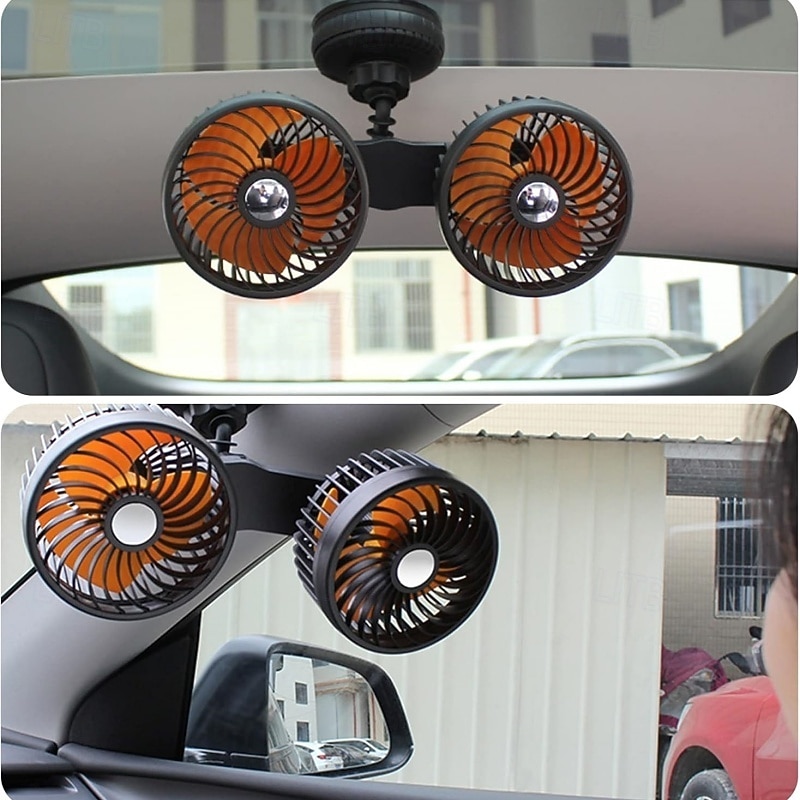Dubbele ventilator voor in de auto met zuignap, 360° draaibare koelventilator voor voorruit en dashboard, draagbare elektrische luchtcirculator, stille ventilator voor sedan, SUV, camper, vrachtwagen 2026 - $64.99 –P4
