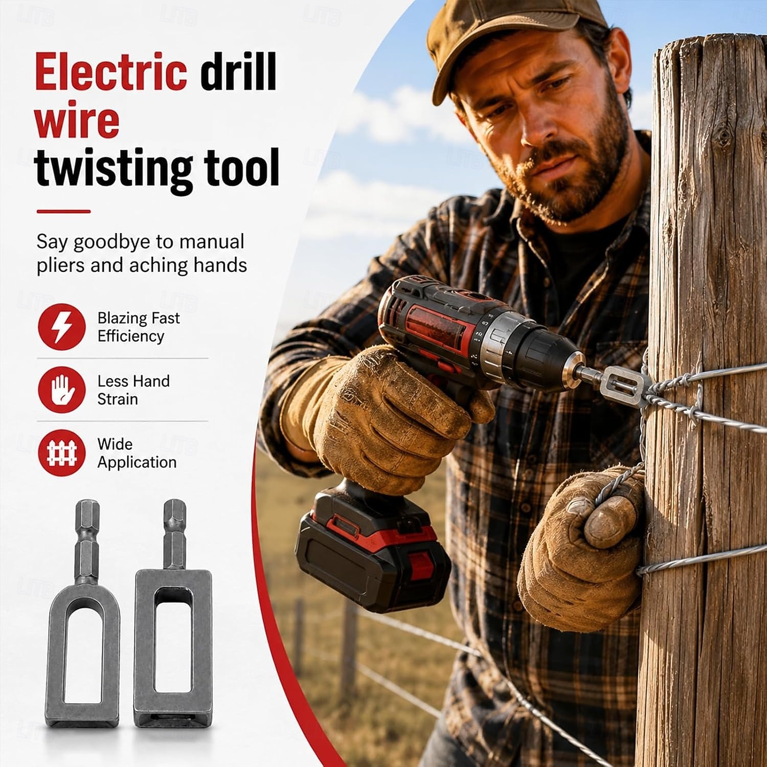 Wire Twisting Tool for Electric Drill, 2 Pcs Power Drill Wire Twister Attachment for Fencing, Barbed Wire, T-Post Clips, Heavy Duty Metal Tool for Fence Repair, Fast Efficiency, Less Hand Strain 2026 - $8.99 –P3
