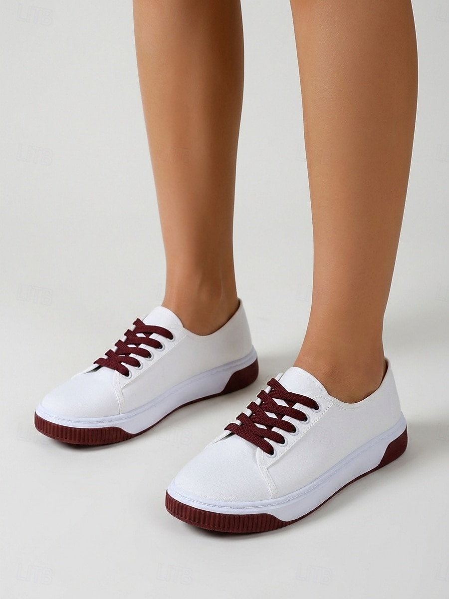 Women's White Lace-up Canvas Sneakers – Lightweight Casual Walking Shoes with Non-Slip Flexible Sole for School, Travel and Everyday Wear 2026 - $29.99 –P3