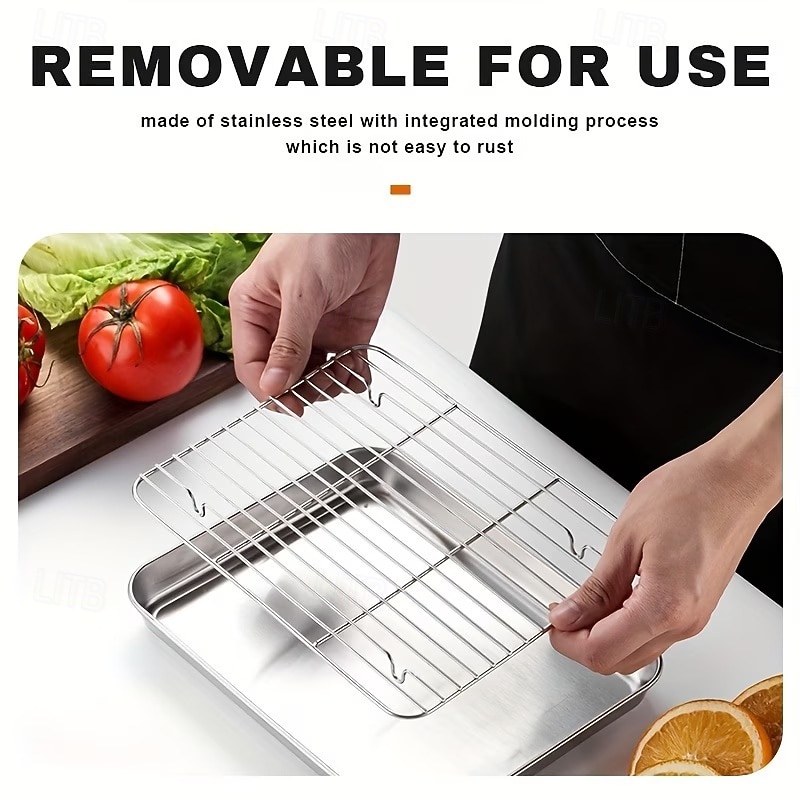 Stainless Steel Baking Sheet Pan with Rack, Heavy Duty Roasting Tray for Oven, Grill & Broiler, Dishwasher Safe Bakeware for Cookies, Bacon, Chicken, Turkey & Vegetables 2026 - $15.99 –P8