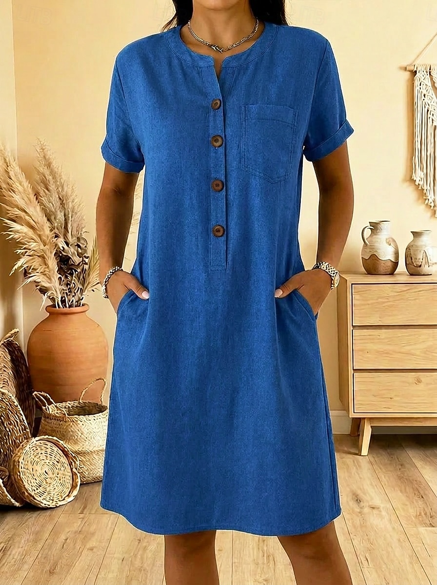 Women's Knee Length Dress Casual Dress Elegant Vacation Casual Daily Outdoor Vacation Regular Fit Plain Short Sleeve Crew Neck Blue Navy Blue Summer Spring 2026 - $36.99 –P3