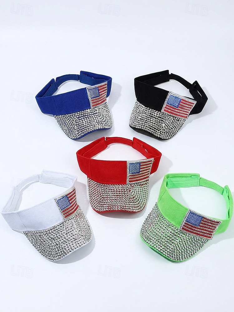 Cappello da donna con visiera patriottica e strass, in poliestere, regolabile, con parte superiore aperta, berretto estivo multicolore con bandiera americana per il 4 luglio, il giorno del 2026 a $11.99 –P4
