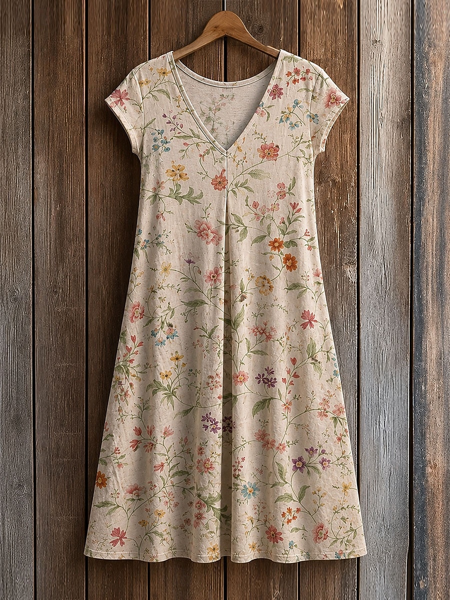 Women's Midi Dress Shift Dress T Shirt Dress Tee Dress Summer Dress Elegant Bohemia Vacation Beach Party Holiday Regular Fit Star Tropical Short Sleeve V Neck Blue White Yellow Green Summer Spring 2026 - $24.99 –P3