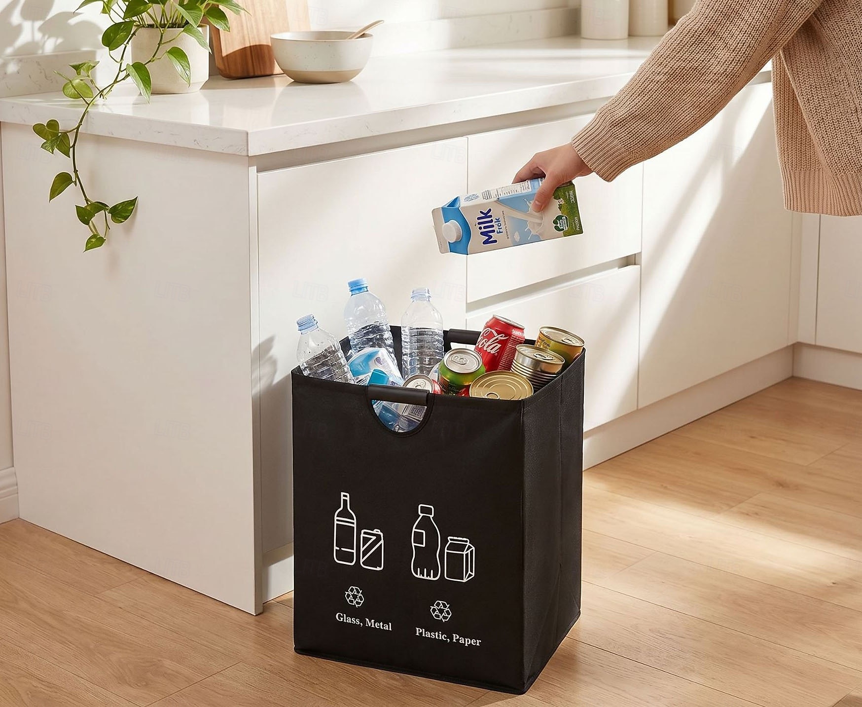 60L Large-Capacity Thickened Sorting Trash Can with Sponge EVA Handle, Foldable Storage Bag, Holds 60 Bottles, Durable Polyester Material, Suitable for Kitchen, Home, and Office Waste Organizers 2026 - $13.99 –P4