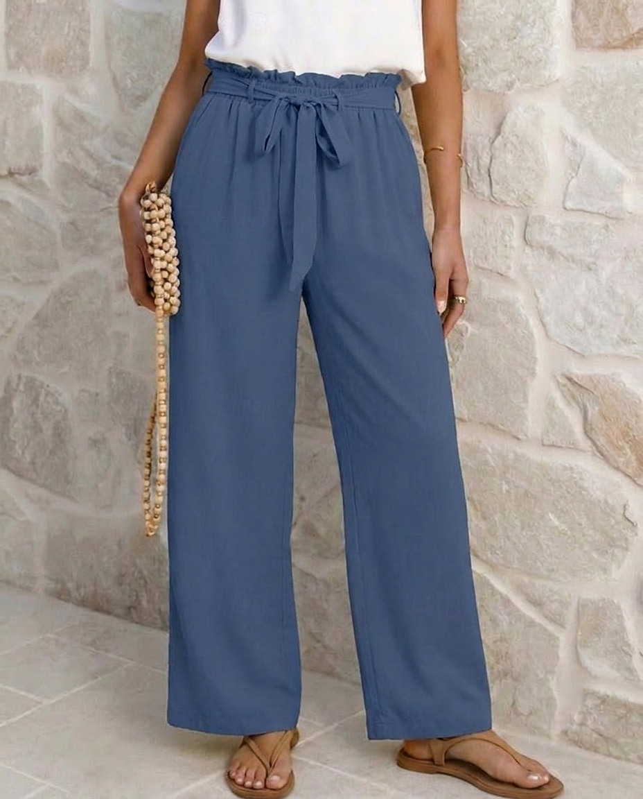 Women's Wide Leg Vacation Lounge Pants Long High Waist Plain Tie Comfortable Micro-elastic Vacation Black Yellow Pink Blue Summer Spring Loose Fit 2026 - $34.99 –P2