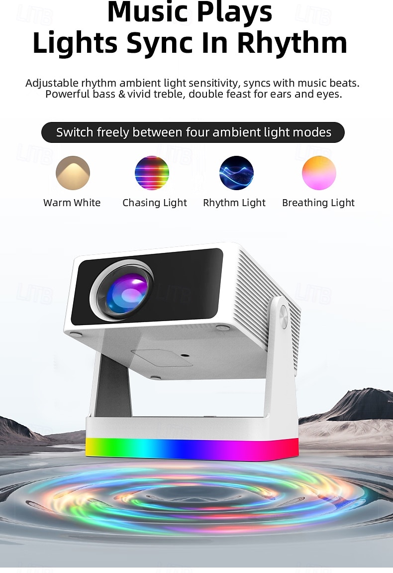 Smart Projector with Auto Focus & Auto Keystone, 720P Native Portable Movie Projector with RGB Ambient Light, Bluetooth Speaker, WiFi Screen Casting, 180° Rotatable Home Theater Projector 2026 - $127.99 –P12