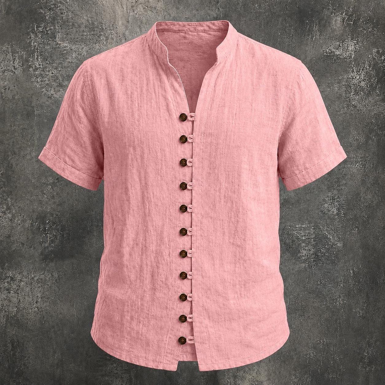Men Linen Shirt Summer Shirt Beach Wear Button Up Shirt Plain Casual Vacation Black White Pink Sky Blue Short Sleeve Stand Collar Spring & Summer Summer Clothing Apparel Buttons 2026 - $24.99 –P5