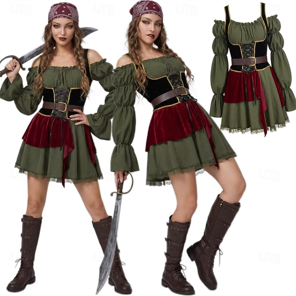 Klänningar Kläder Finkostym Pirat Kapten Medeltida kostymer Renässans Vuxna Dam Halloween Karnival Fest Prestanda Klä ut 2026 - $54.99 –P1
