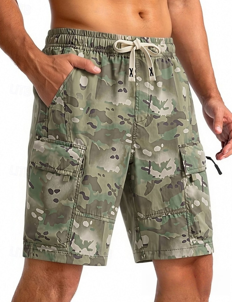 Men's Lightweight Cargo Shorts Comfort Waist Tactical Cargo Shorts Casual Shorts Drawstring Elastic Waist Multi Pocket Camouflage Quick Dry Knee Length Casual Outdoor Streetwear Fashion Streetwear 2026 - $27.99 –P8