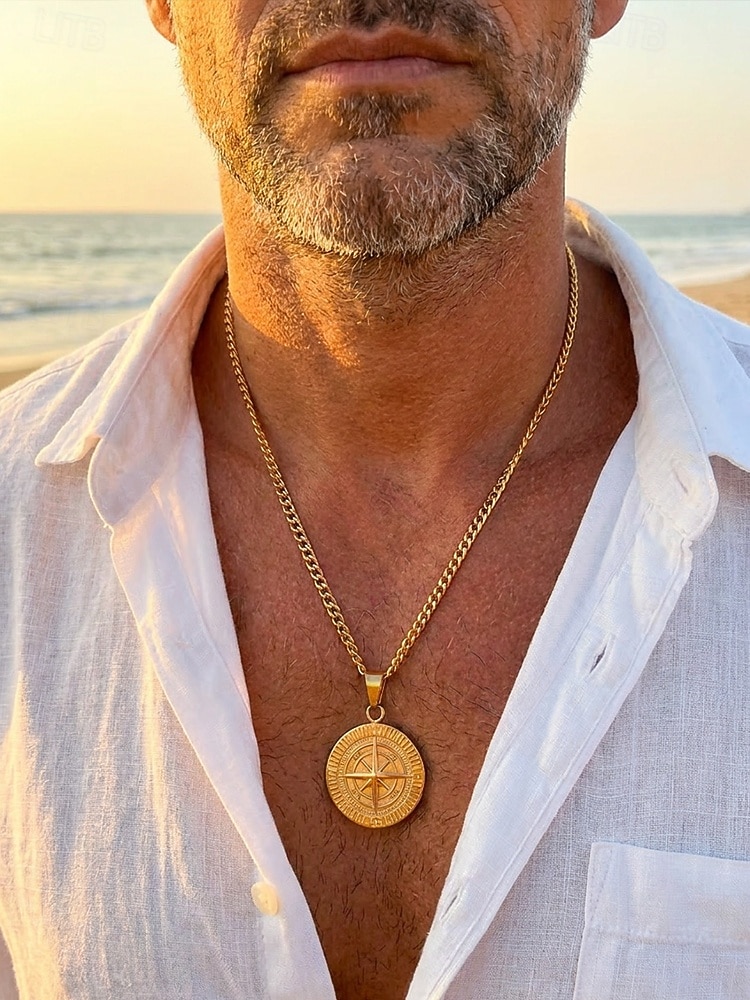 Collier pendentif boussole viking pour homme, chaîne gourmette en acier inoxydable, bijou talisman nautique vintage, or, argent, noir de 2026 ? $11.99 –P3