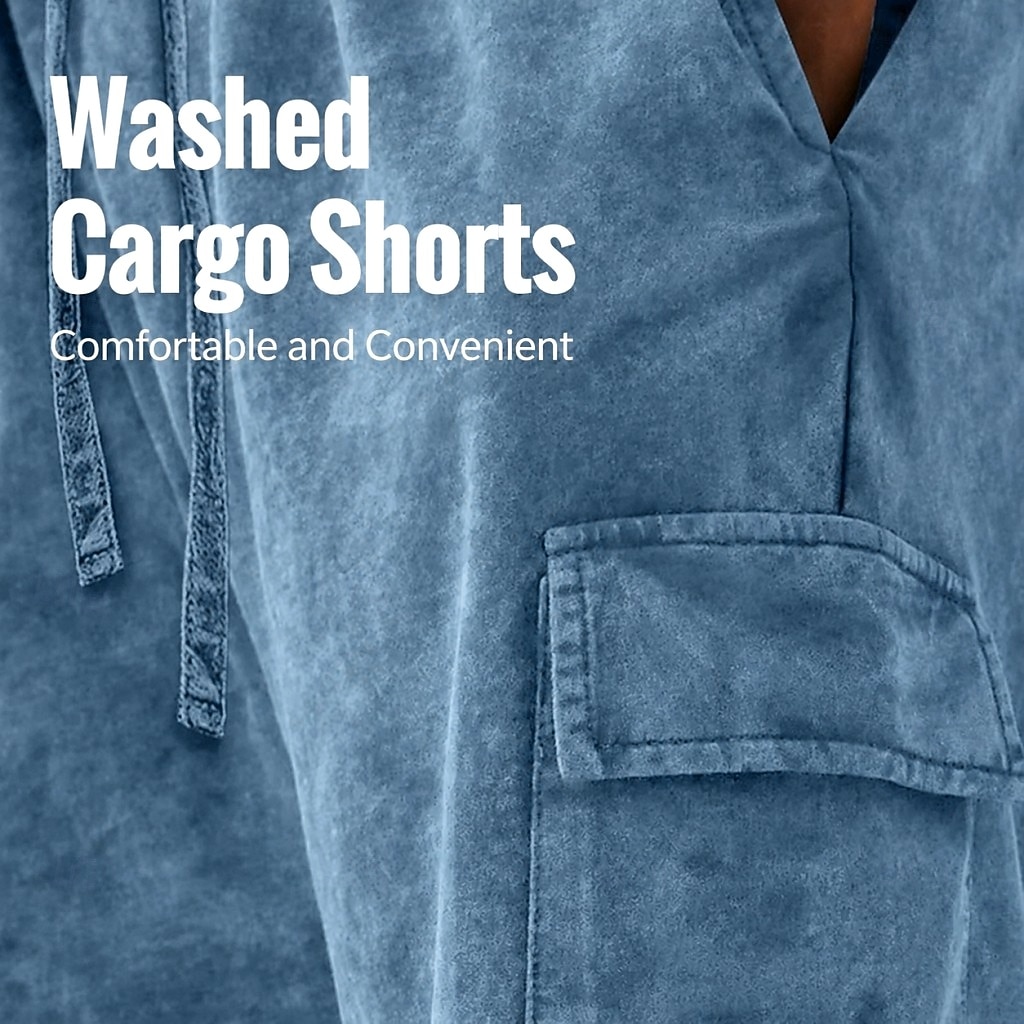 Herren-Cargoshorts mit Acid-Wash-Effekt – elastischer Bund mit Kordelzug – blau 2026 - $33.99 –P1