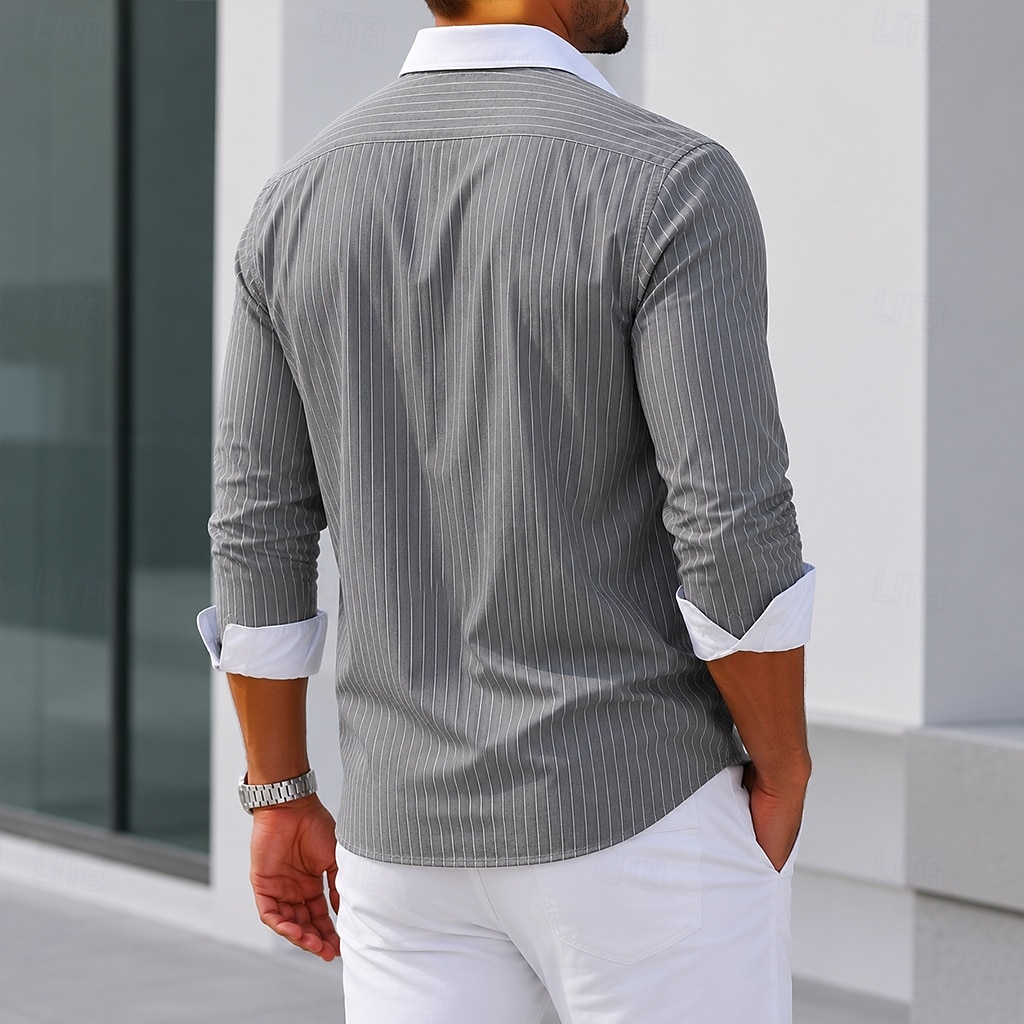 Per uomo Camicia elegante Camicia button-down Camicia a righe Camicia con Colletto A righe Quotidiano Affari Rosa Blu marino Blu Grigio Manica Lunga Collo ripiegato Tutte le stagioni Abbigliamento del 2026 a $29.99 –P3