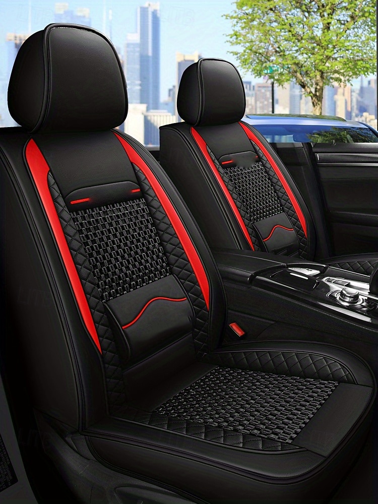 2-teiliges Set Autositzbezüge aus Kunstleder mit atmungsaktivem Air-Mesh-Gewebe &Lendenwirbelstütze, universell passend für Limousine, SUV und LKW, wasserdichter Vordersitzbezug aus PU-Leder für alle 2026 - $96.99 –P10