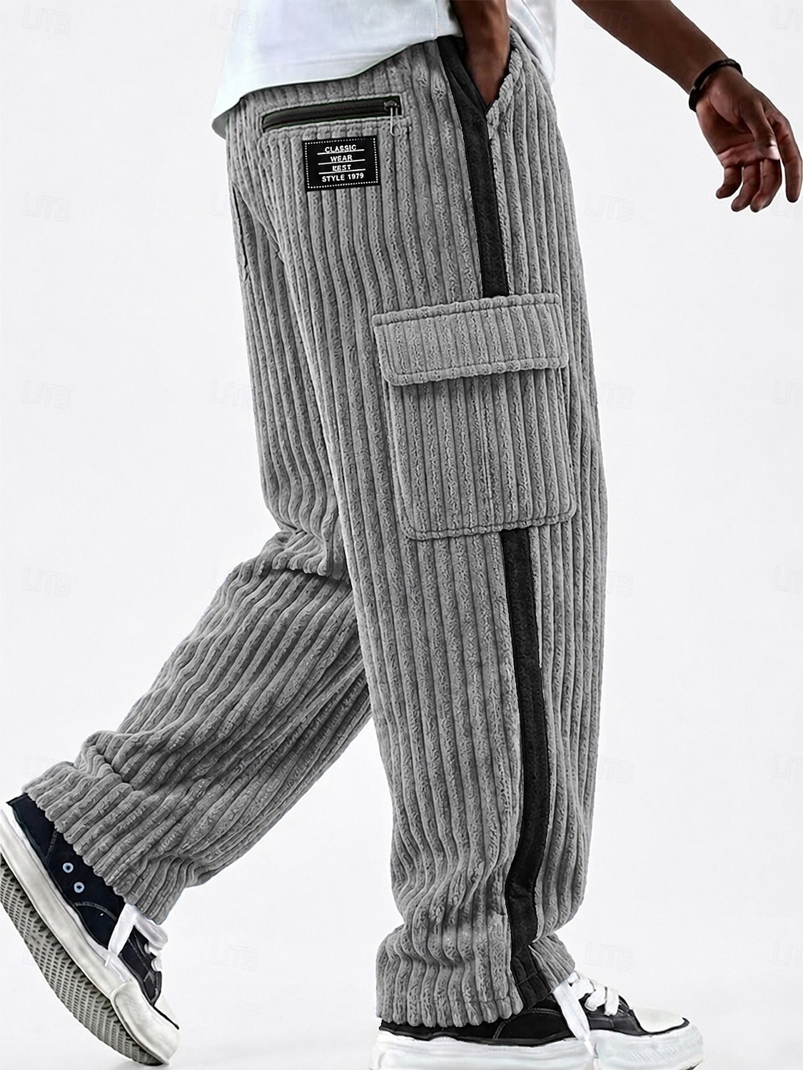 Hombre Pantalones cargo Pantalones Pantalones de Pana Pantalones casuales Pantalones anchos Correa Retazos Bolsillo con cremallera Color sólido Comodidad Longitud total Casual Diario Exterior Moda 2026 - $33.99 –P5