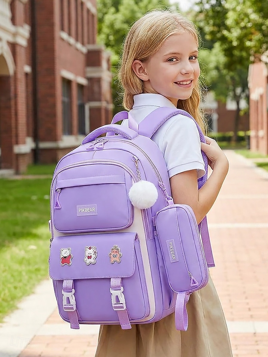 Girls Backpack Set 2PCS Water-Resistant School Backpack with Pencil Bag, Large Capacity Multi-Pocket Polyester Bookbag, Reflective Safety Strips, Pink Purple Off-White, Ideal for Elementary Middle Sch 2026 - $32.99 –P2
