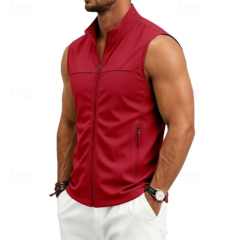 Homme Couleur Unie Gilet de course à pied Veste softshell Débardeur Rembourré Été Printemps Automne Avec Poches Fermeture intégrale Sans manches Séchage Rapide Léger Respirant Salle de sport Pêche de 2026 ? $26.99 –P7