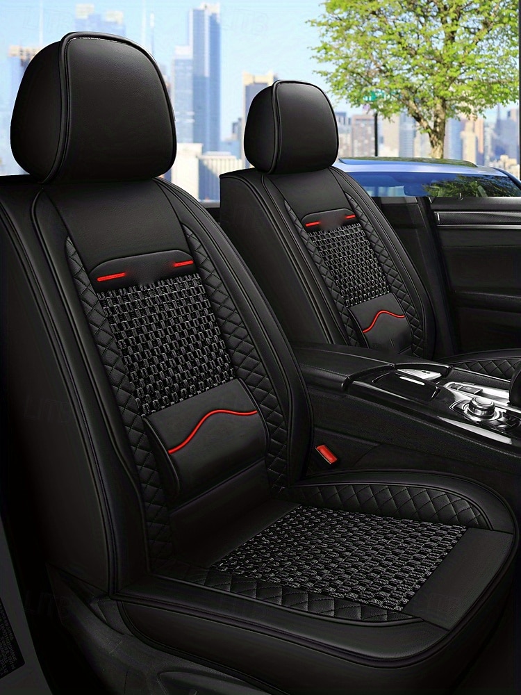 2-teiliges Set Autositzbezüge aus Kunstleder mit atmungsaktivem Air-Mesh-Gewebe &Lendenwirbelstütze, universell passend für Limousine, SUV und LKW, wasserdichter Vordersitzbezug aus PU-Leder für alle 2026 - $96.99 –P4