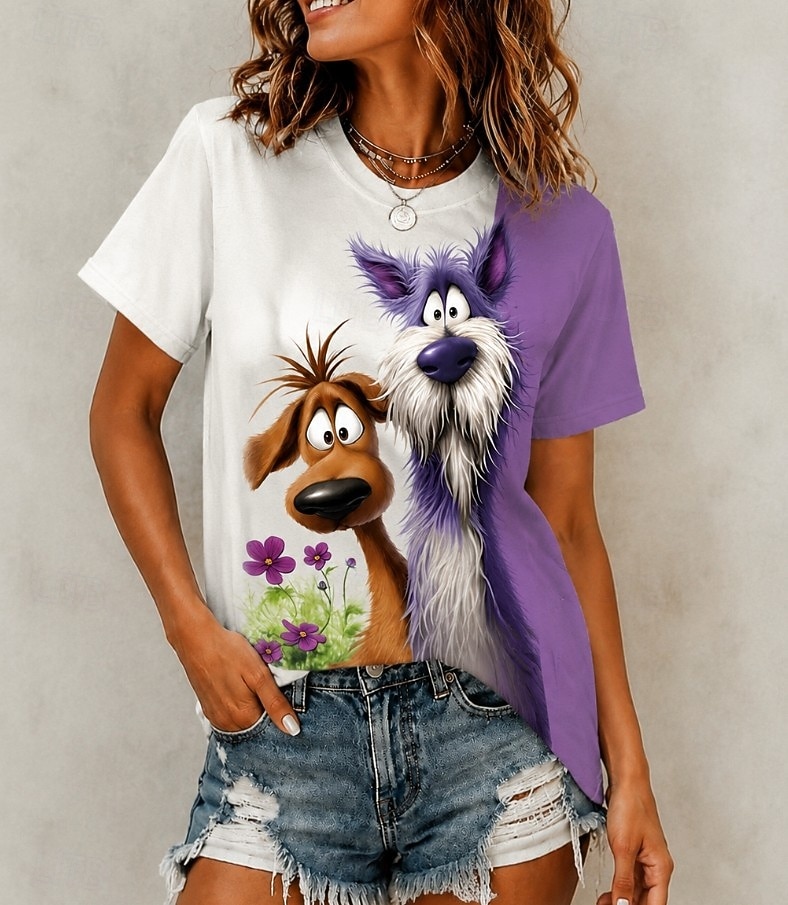Women's T Shirt Color Block Print Graphic Animal Giraffe Vintage Stylish Classic Short Sleeve Crew Neck Long Tops Casual Daily Blue White Black Purple Summer Spring 2026 - $21.99 –P8