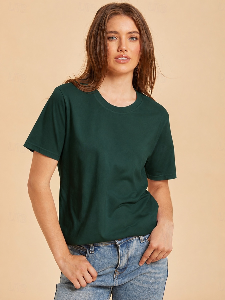 Women's T Shirt Cotton Shirt Tee Top Solid Color Fashion Stylish Basic Short Sleeve Crew Neck Regular Tops Casual Daily Going out Blue Khaki Black White Yellow Summer Spring 2026 - $19.99 –P16
