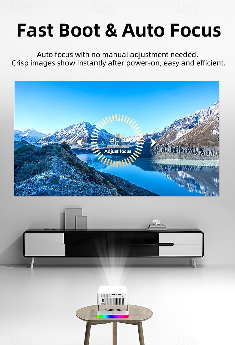 Smart Projector with Auto Focus & Auto Keystone, 720P Native Portable Movie Projector with RGB Ambient Light, Bluetooth Speaker, WiFi Screen Casting, 180° Rotatable Home Theater Projector 2026 - $127.99 –P19