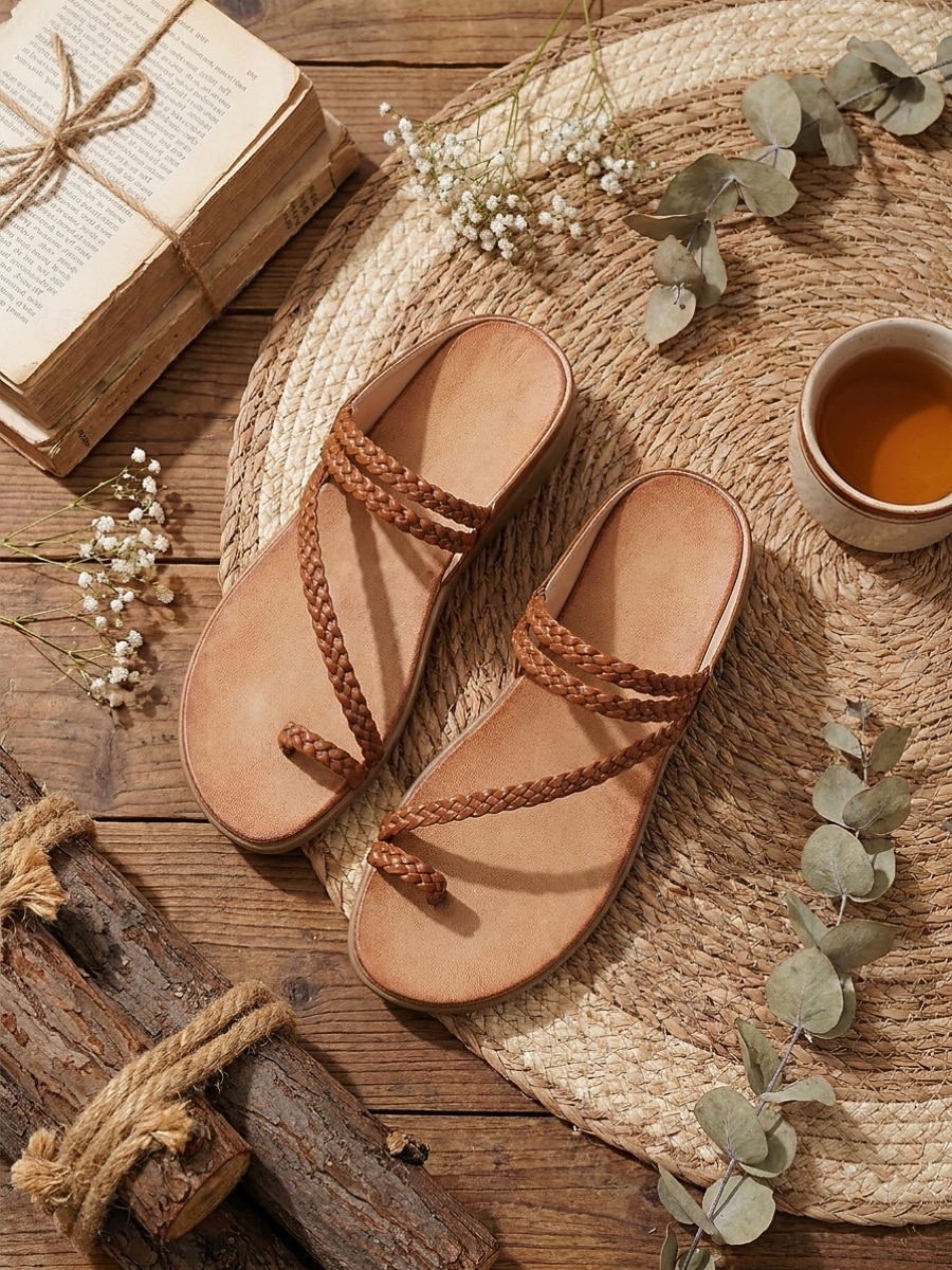 Infradito da donna marrone scuro con cinturino intrecciato, comode e imbottite, con suola leggera e flessibile, ideali per vacanze al mare, viaggi in resort, passeggiate quotidiane e abbigliamento del 2026 a $29.99 –P1