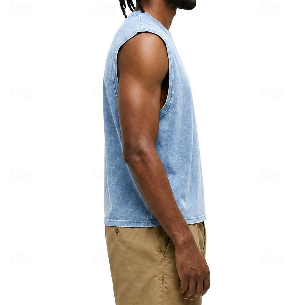Men's Tank Top Vest Top 100% Cotton Acid Wash Shirt Sleeveless Crew Neck Hooded Zip Summer Spring Plain Fashion Designer Basic Plain Casual Vacation Street Black Purple Light Blue Top Tee for Men 2026 - $31.99 –P7