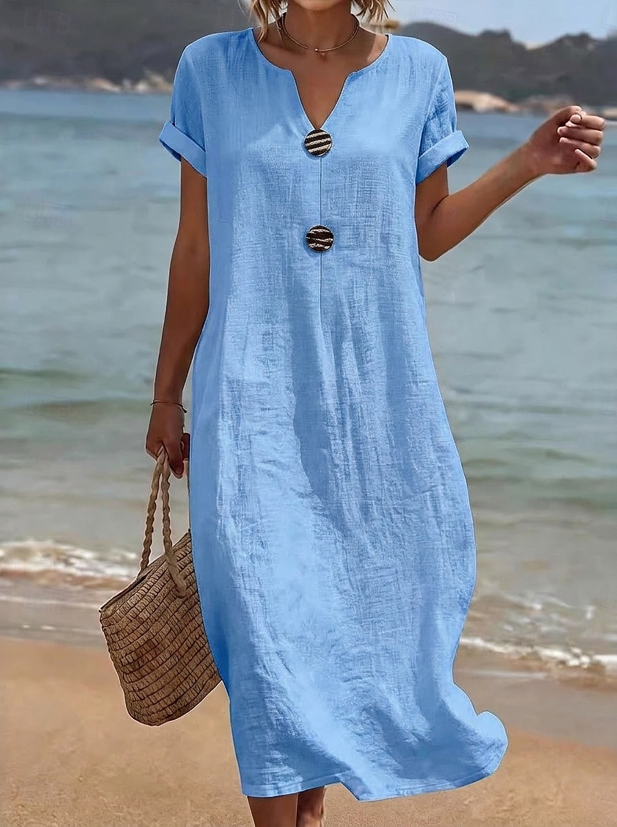 Per donna Abito Midi Abito da Spiaggia Vestito Casual Abito Estivo Essenziale Classico Quotidiano Vacanza Vestibilità comoda Semplice Manica Corta Scollo a V Giallo Rosa Azzurro cielo Estate Primavera del 2026 a $15.99 –P3