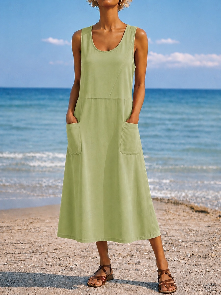 Per donna Abito maxi Abito a Tubino Vestito Estivo Casual Quotidiano Vestibilità comoda Semplice Senza Maniche Girocollo Blu Nero Bianco Verde chiaro Estate Primavera Autunno del 2026 a $21.99 –P7