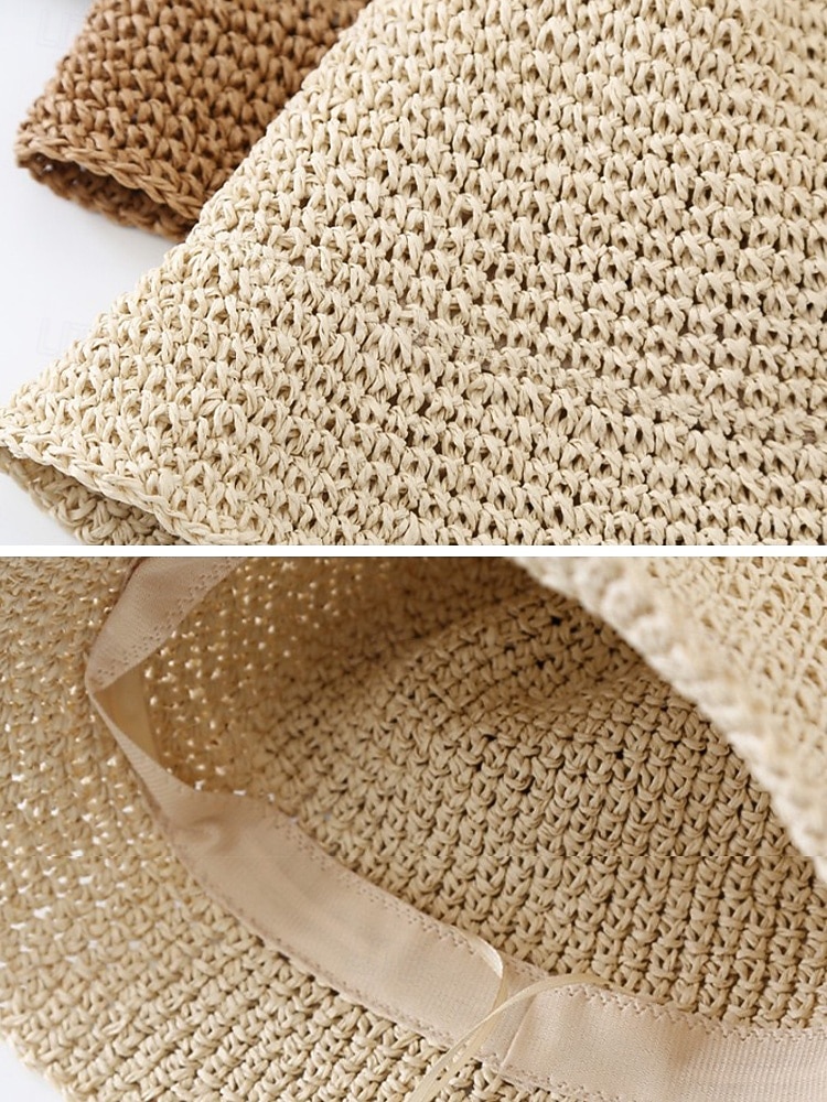 Bob bohème en paille pour femme, chapeau de soleil d'été tissé, casquette de pêcheur légère de plage disponible en plusieurs couleurs, chapeau de voyage pour les vacances de 2026 ? $14.99 –P7