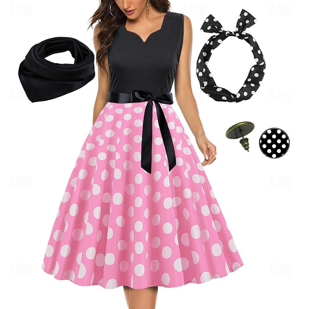 Années 1950 Rétro Vintage Rockabilly Robe trapèze Robe Évasée Pois Déguisement Femmes Fête / Soirée Enterrement de Vie de Jeune Fille Adulte Robe Bandeau Robes de soirée de 2026 ? $33.99 –P6