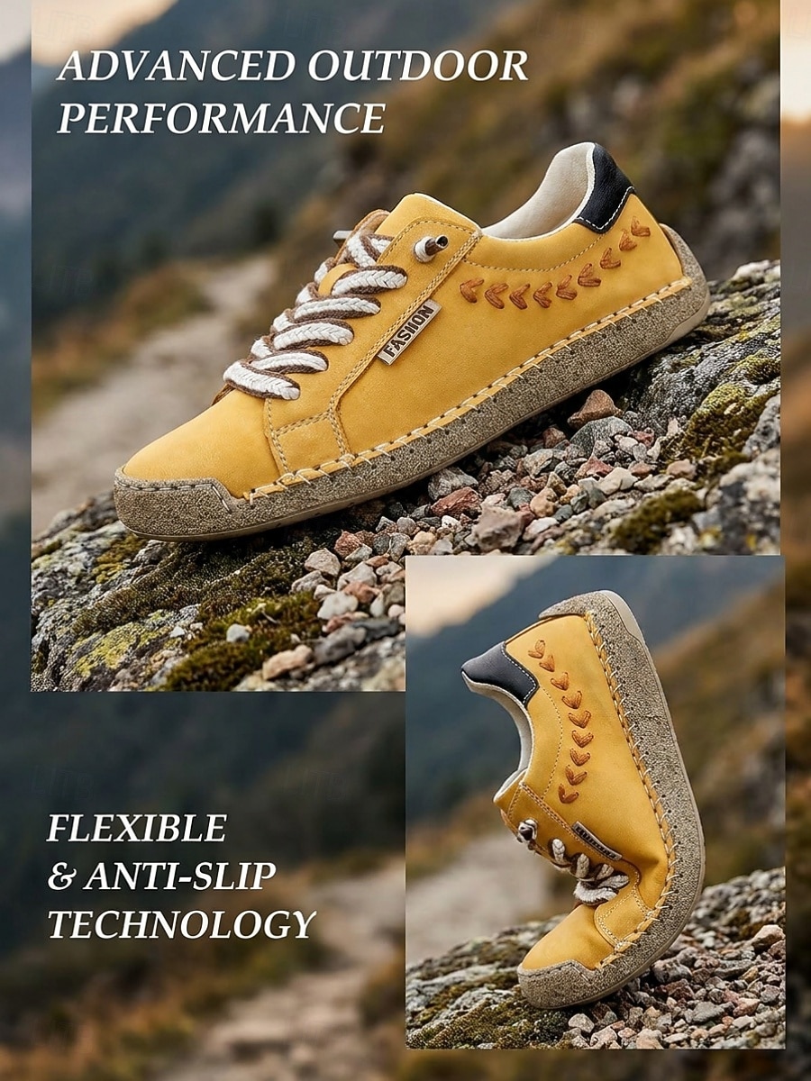 Women's Yellow Handcrafted Retro Casual Sneakers – Embroidery Lace-up Walking Shoes with Non-slip Sole for Travel, Outdoor Walking & Everyday Wear 2026 - $42.99 –P5
